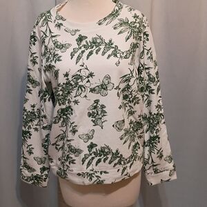 Talbots Green Botanical Print Sweatshirt